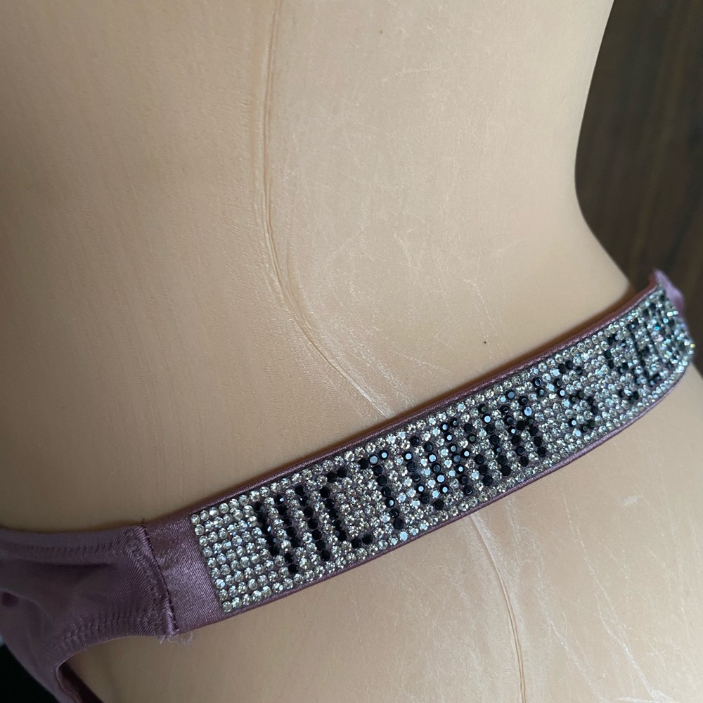NWT VICTORIA'S SECRET MAUVE SMOOTH RHINESTONE SHINE STRAP LOGO BRAZILIAN PANTY - Picture 6 of 6